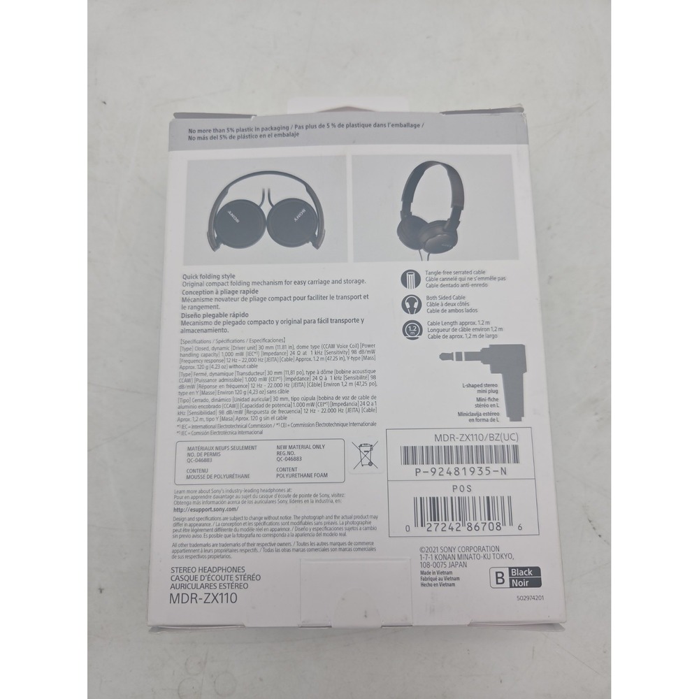 Sony MDRZX110 Monitor Stereo Headphones Black Brand New In Box - Picture 3 of 7